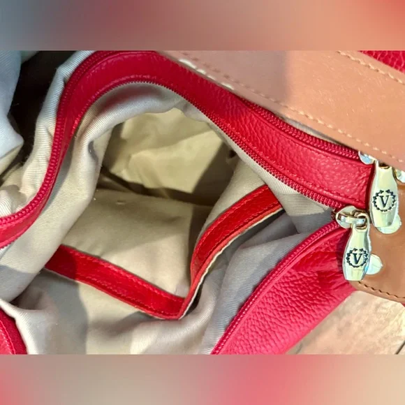 RARE Valentina Sling Backpack Real Finest Italian Red Leather Convertible Bag - Picture 6 of 16